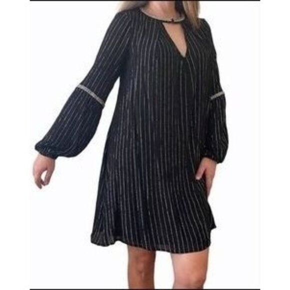 Chelsea & Violet Black & Metallic Swing Dress Medium - Picture 1 of 10